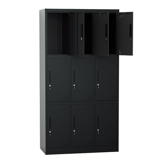 Steel 9 Door Locker Cupboard Storage Cabinet Inner Handle With Lock - Black