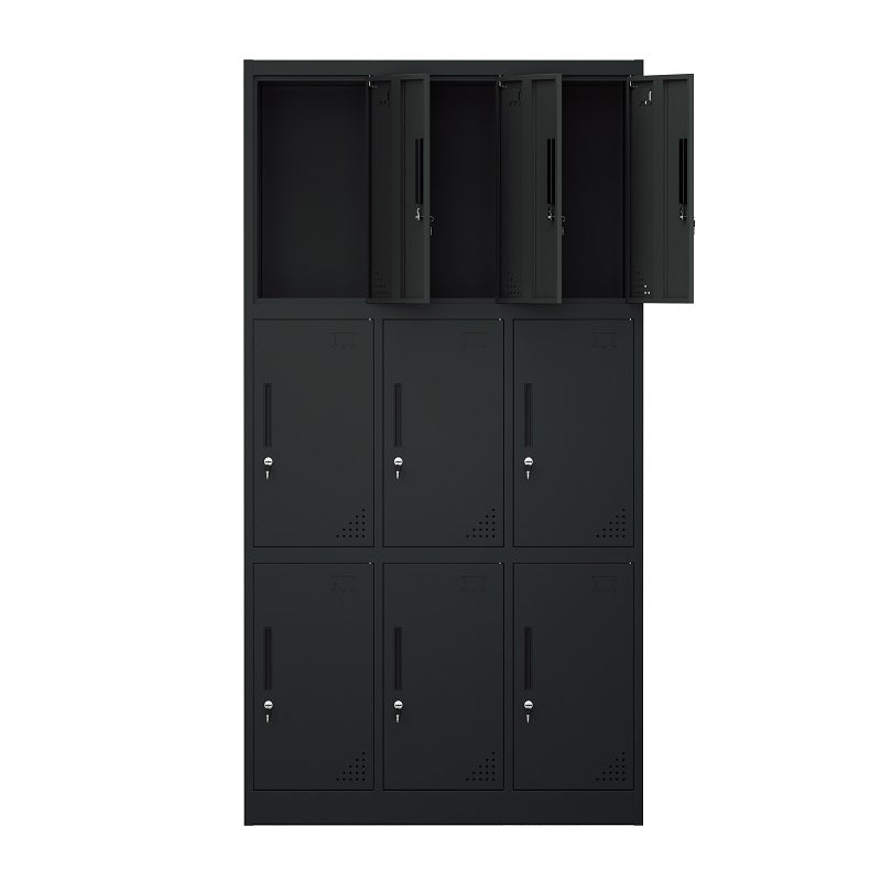 Steel 9 Door Locker Cupboard Storage Cabinet Inner Handle With Lock - Black