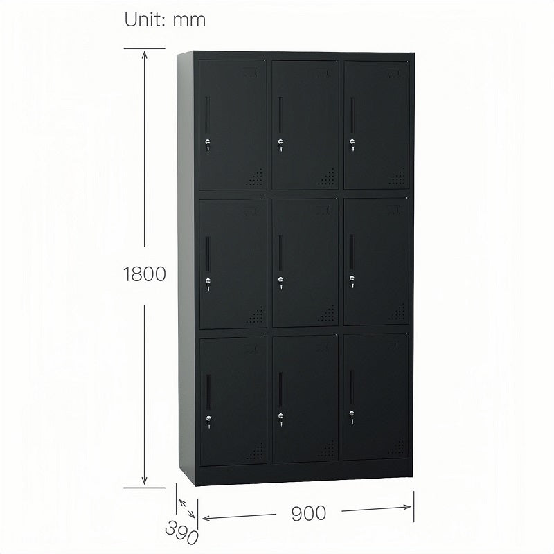 Steel 9 Door Locker Cupboard Storage Cabinet Inner Handle With Lock - Black