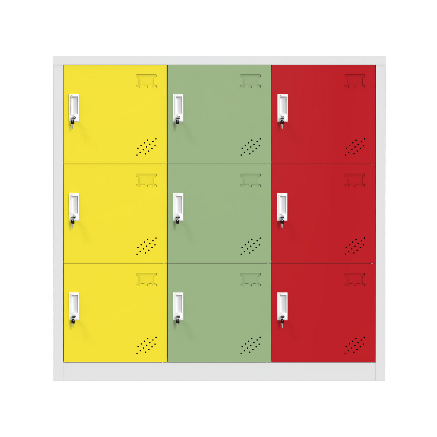 Steel Small Size 9 Door Locker Cupboard Storage Cabinet Inner Handle With Lock - Multicolor and Light Grey