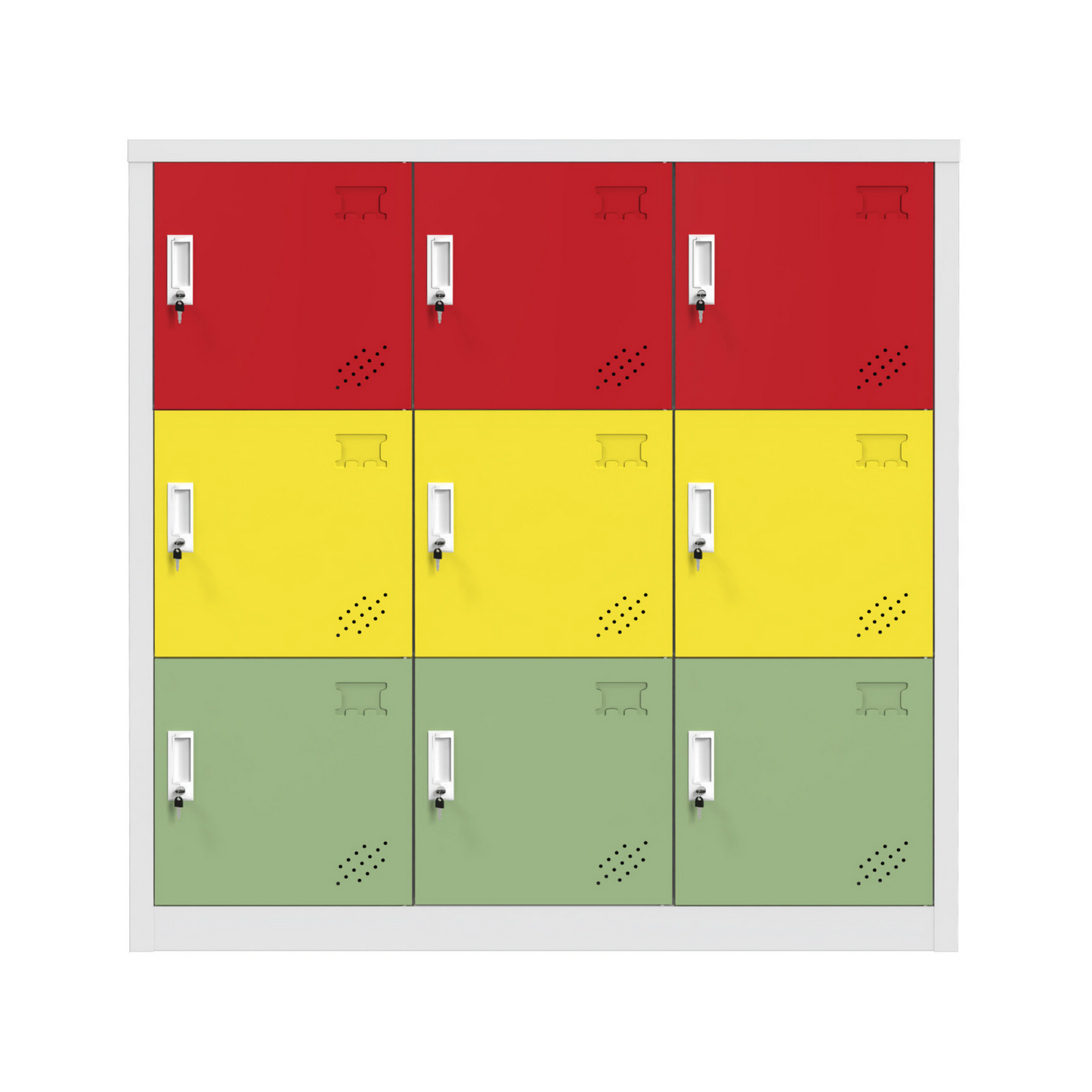 Steel Small Size 9 Door Locker Cupboard Storage Cabinet Inner Handle With Lock - Multicolor and Light Grey