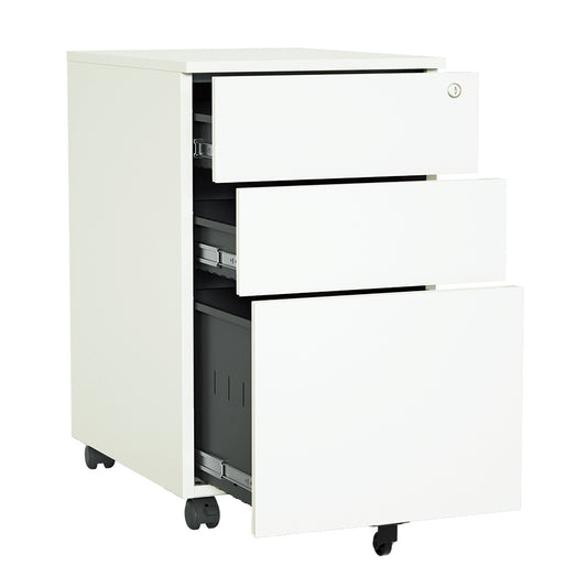 Steel 3 Drawer Pedestal Mobile Filing Cabinets Side Handle With Lock - White