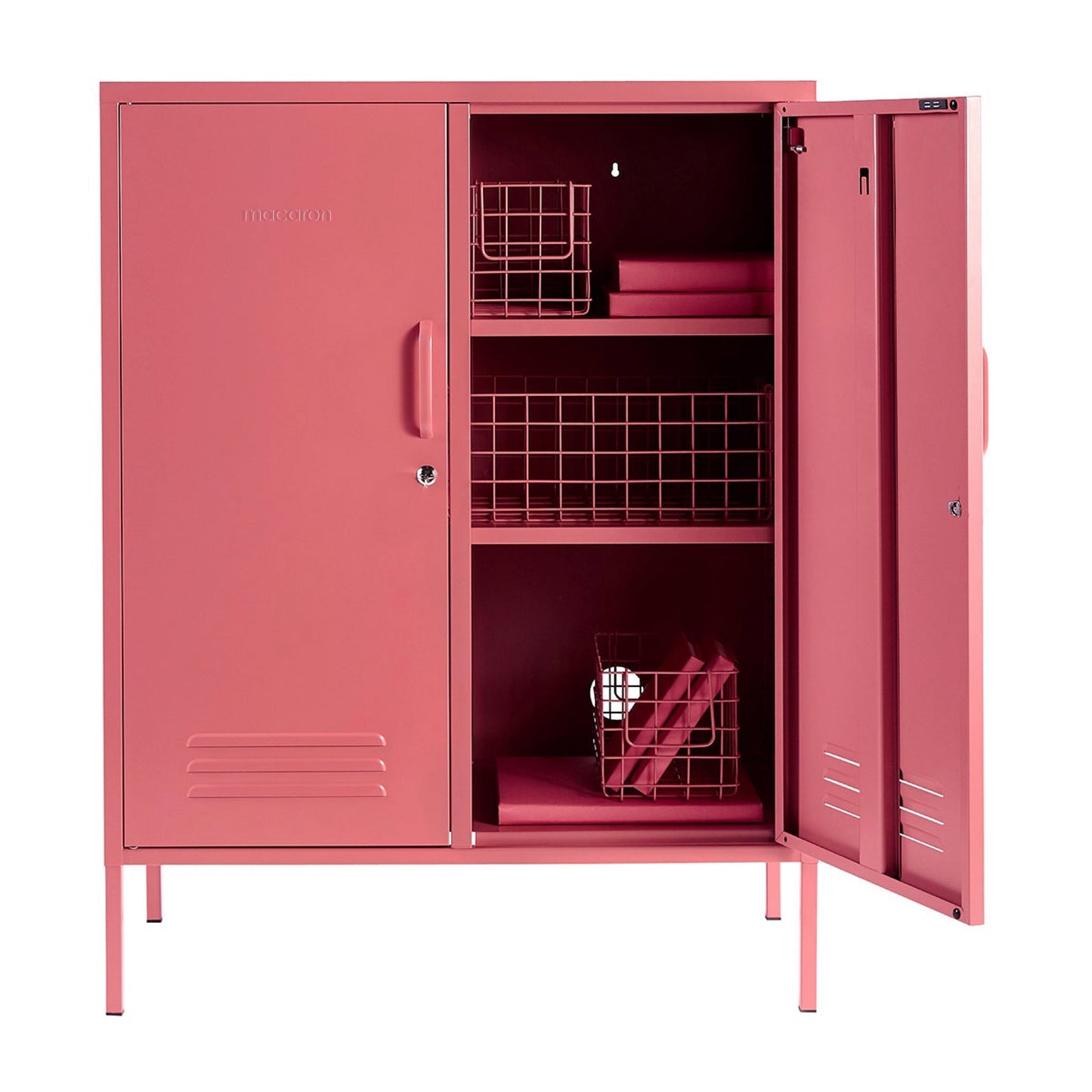 Steel Swing Door Sideboard Midi Locker Storage Cabinet Cupboard - Raspberry Pink