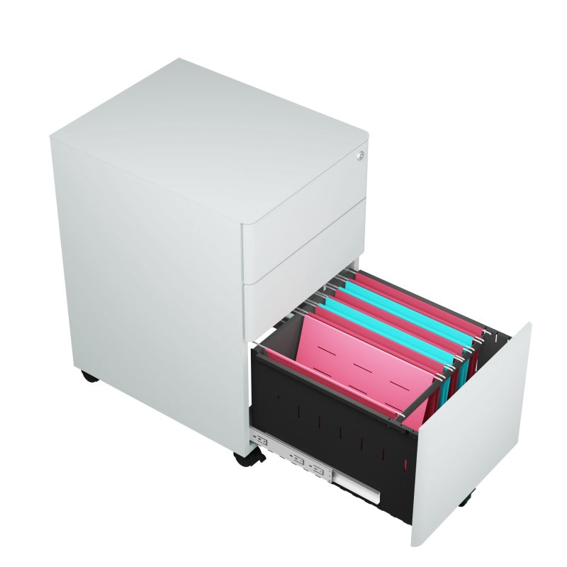 Steel 3 Drawer Pedestal Mobile Filing Cabinets Arc Handle With Lock - Light Grey