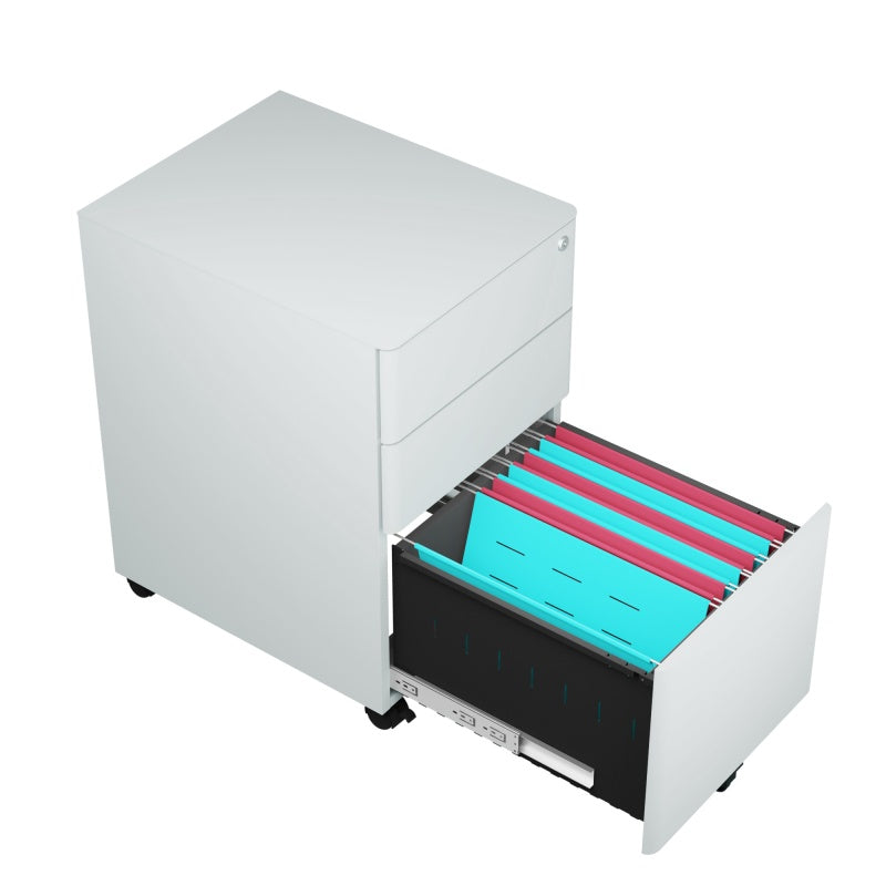 Steel 3 Drawer Pedestal Mobile Filing Cabinets Arc Handle With Lock - Light Grey