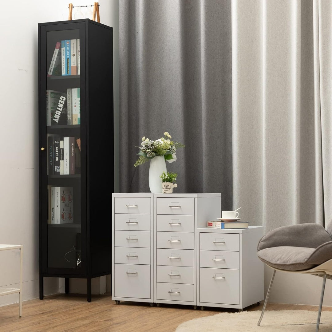 Steel 5 Drawer Mobile File Cabinet Office/Home Under-desk Storage Cupboard - White