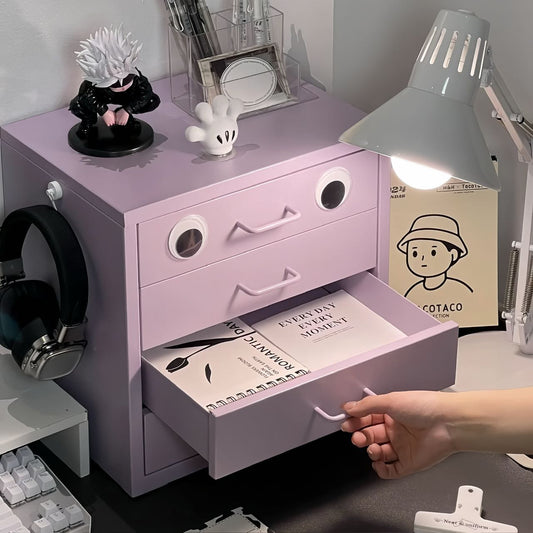 Steel Desk Organizer 4 Drawer Desktop Storage Cabinet - Purple