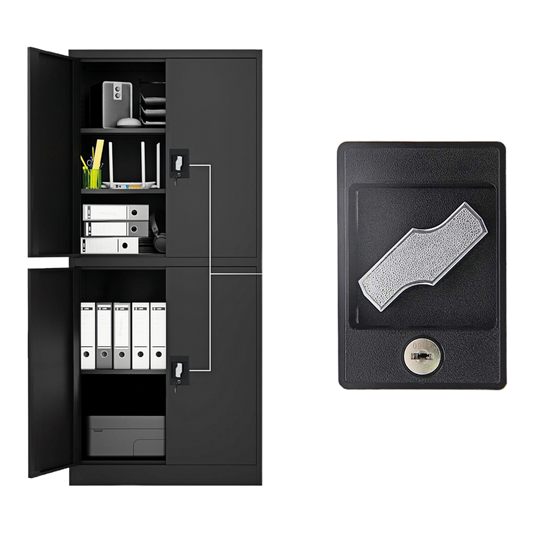Steel 4 Door Filing Cabinet Storage Cupboard With 3-Point Lock - Black