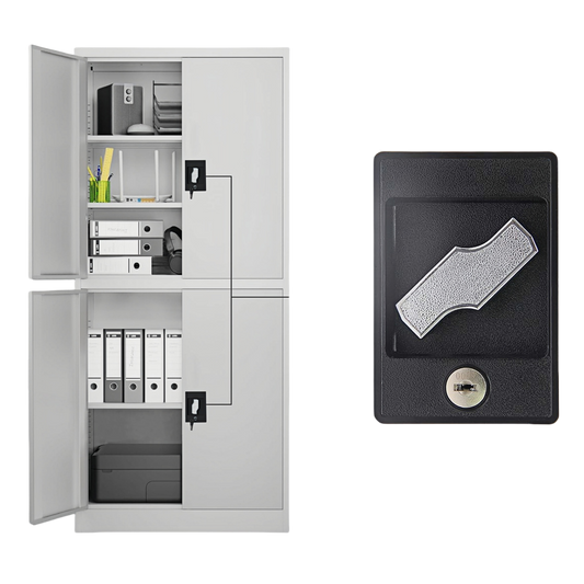 Steel 4 Door Filing Cabinet Storage Cupboard With 3-Point Lock - Light Grey