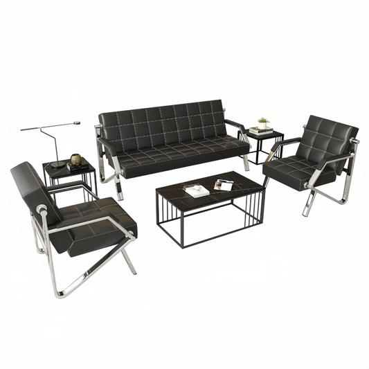 Steel Chrome Waiting Area Reception Sofa Office/Home Couch Suite - Black