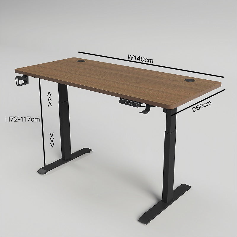 ERGONOMIC 140cm Single Motor Electric Adjustable Height Sit-Stand Home/Office Desk - Walnut