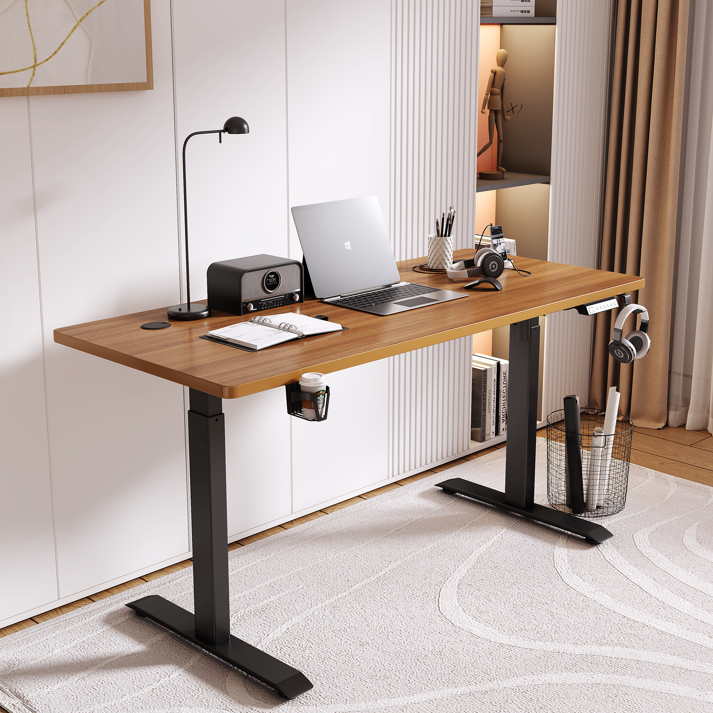 ERGONOMIC 140cm Single Motor Electric Adjustable Height Sit-Stand Home/Office Desk - Walnut