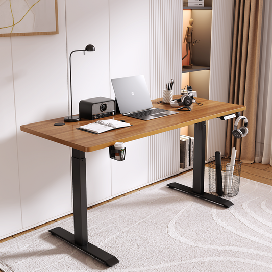 ERGONOMIC 140cm Single Motor Electric Adjustable Height Sit-Stand Home/Office Desk - Walnut