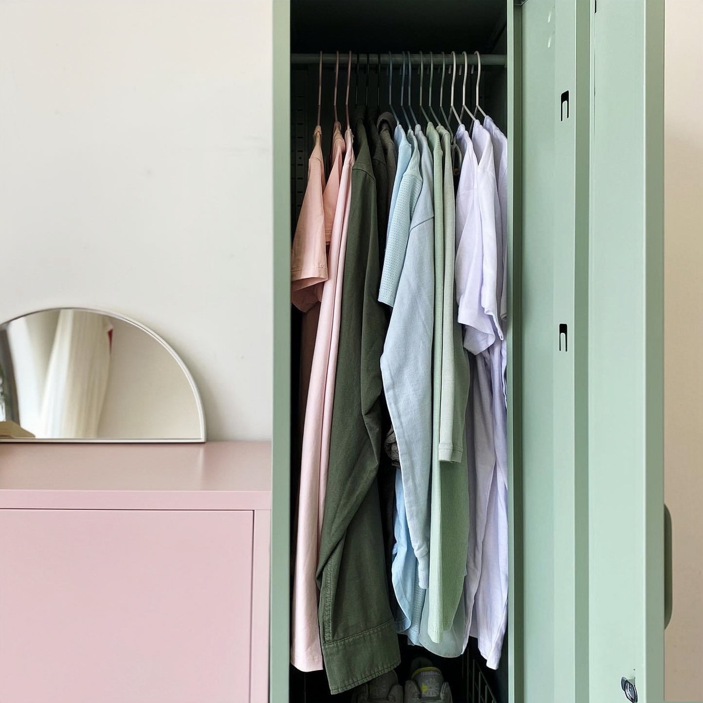 Steel Single Door Wardrobe Skinny Locker Storage Cabinet Cupboard - Matcha Green