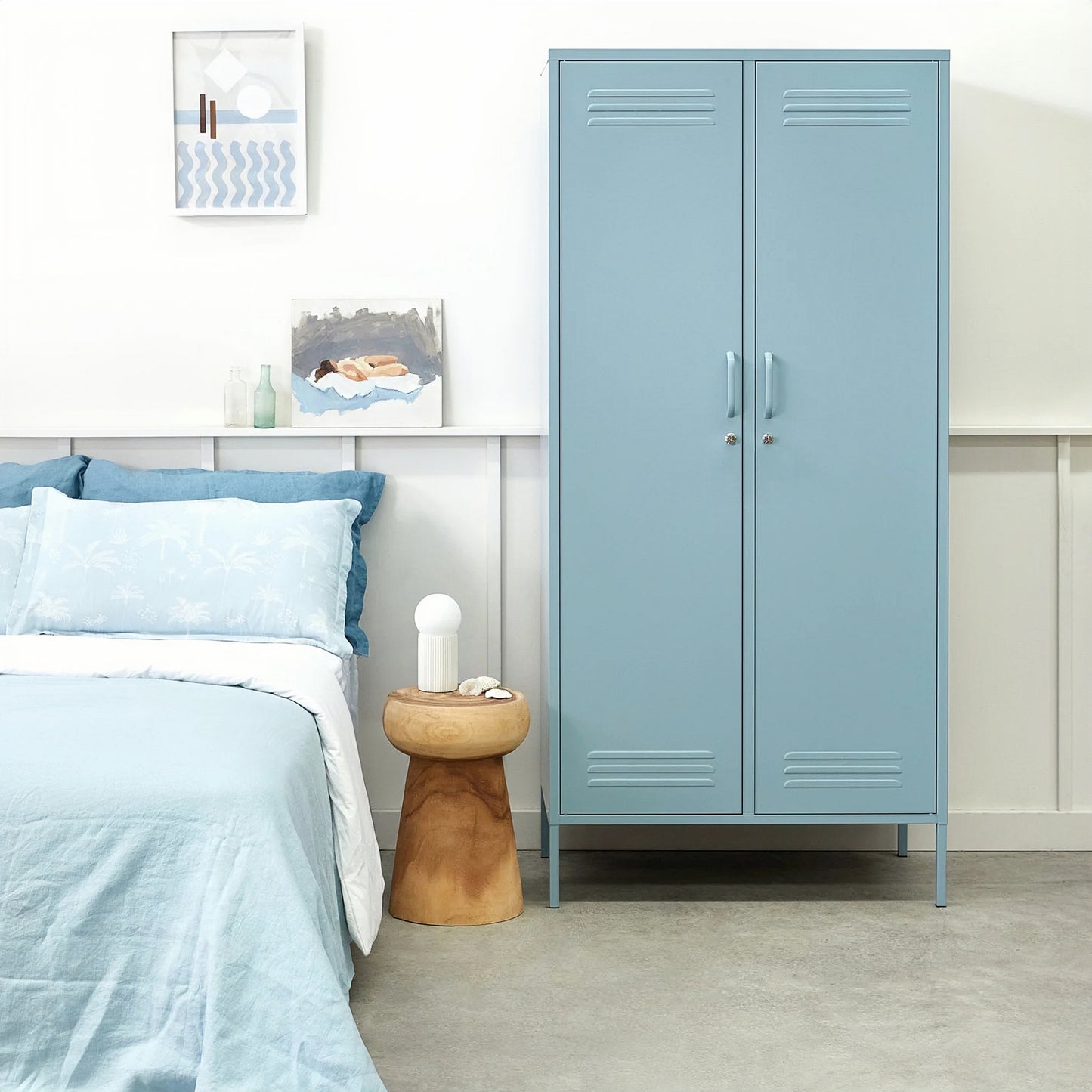 Steel Swing Door Wardrobe Twinny Locker Storage Cabinet Cupboard - Ocean Blue