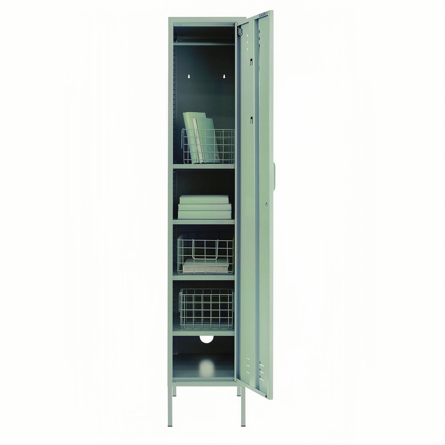 Steel Single Door Wardrobe Skinny Locker Storage Cabinet Cupboard - Matcha Green