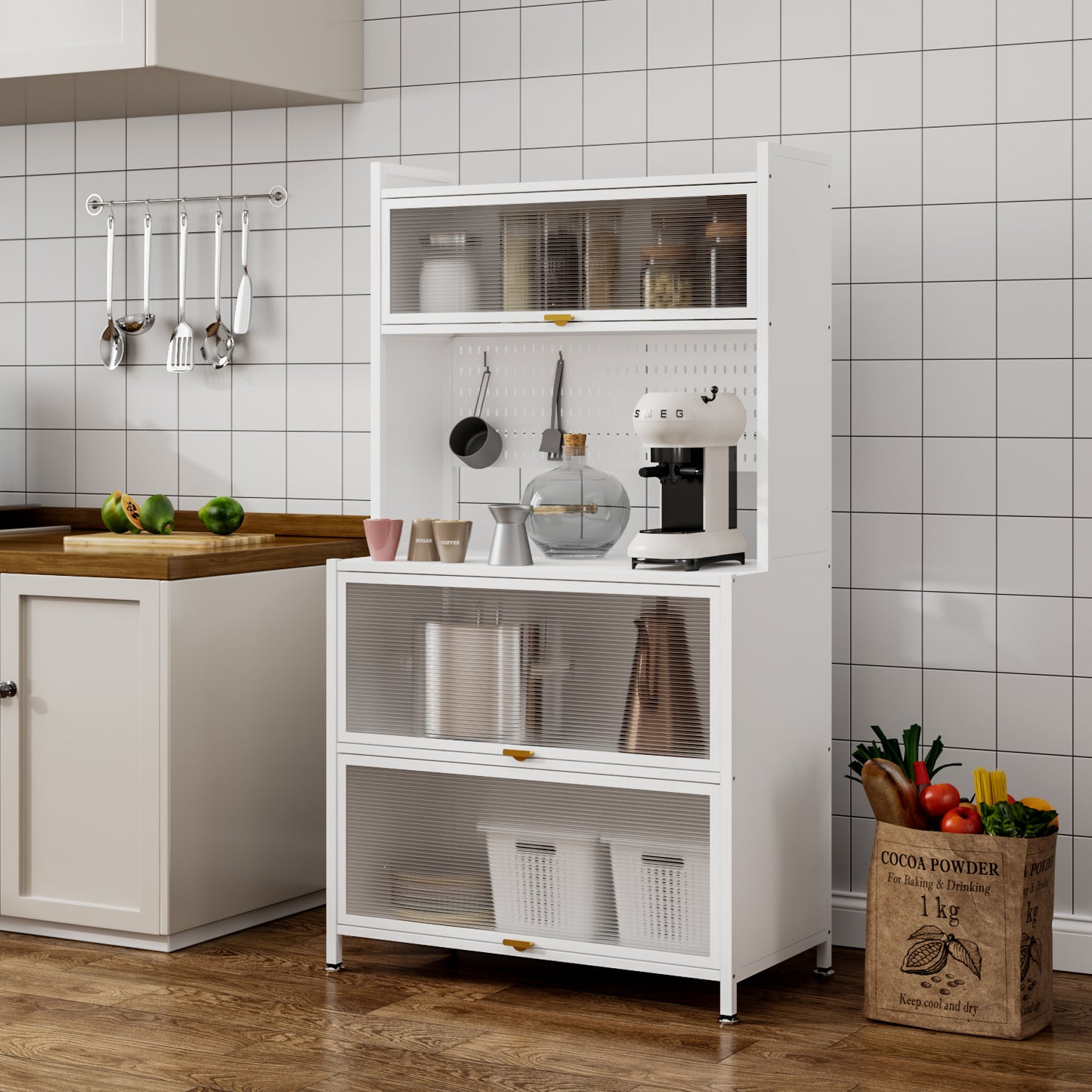 Steel 5-Tier Cupboard Standing Organizer Bakers Rack Kitchen Storage Rack - White