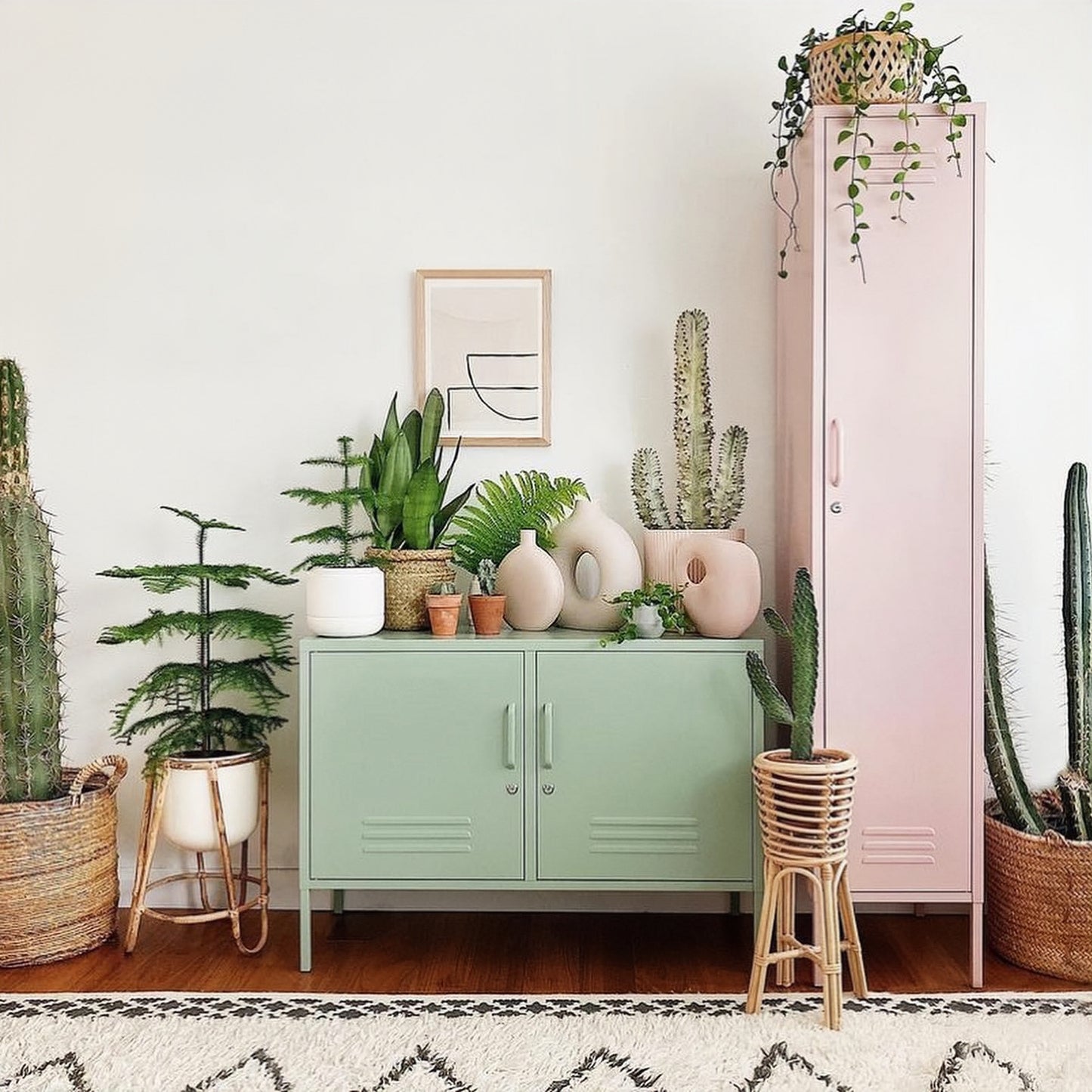 Steel Single Door Wardrobe Skinny Locker Storage Cabinet Cupboard - Peach Pink