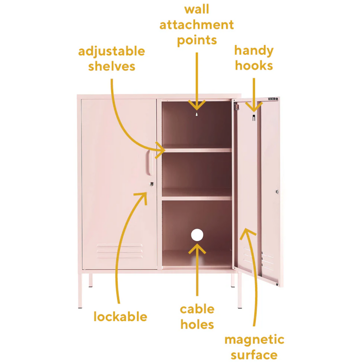 Steel Swing Door Sideboard Midi Locker Storage Cabinet Cupboard - Peach Pink