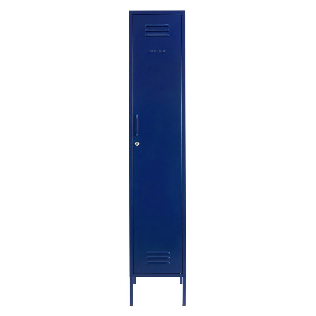 Steel Single Door Wardrobe Skinny Locker Storage Cabinet Cupboard - Navy Blue