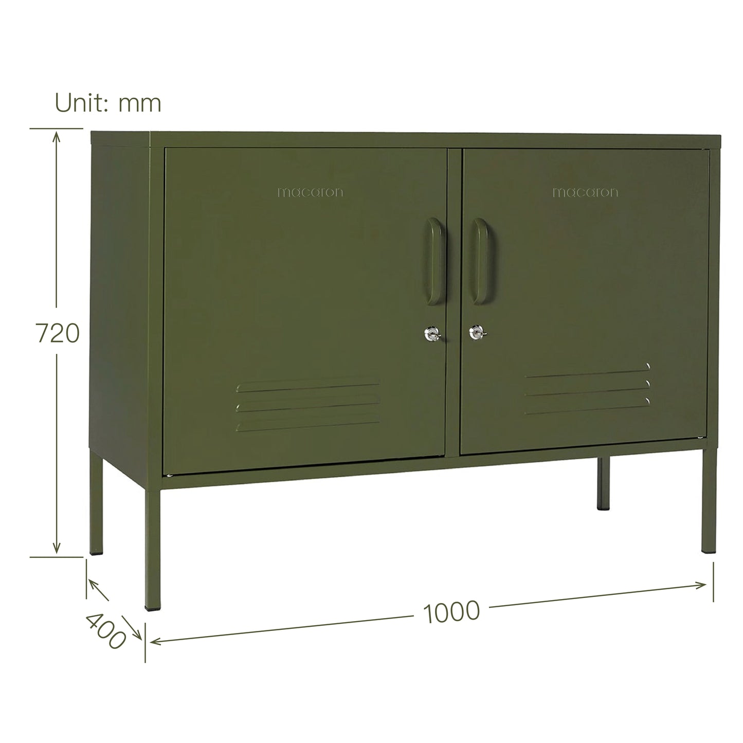 Steel Swing Door TV Stand Locker Lowdown Storage Cabinet Cupboard - Olive Green