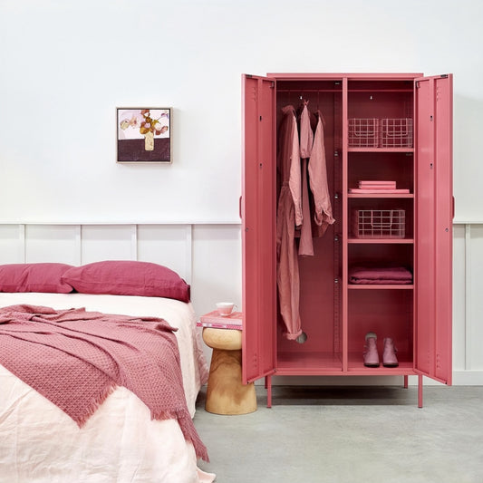 Steel Swing Door Wardrobe Twinny Locker Storage Cabinet Cupboard - Raspberry Pink