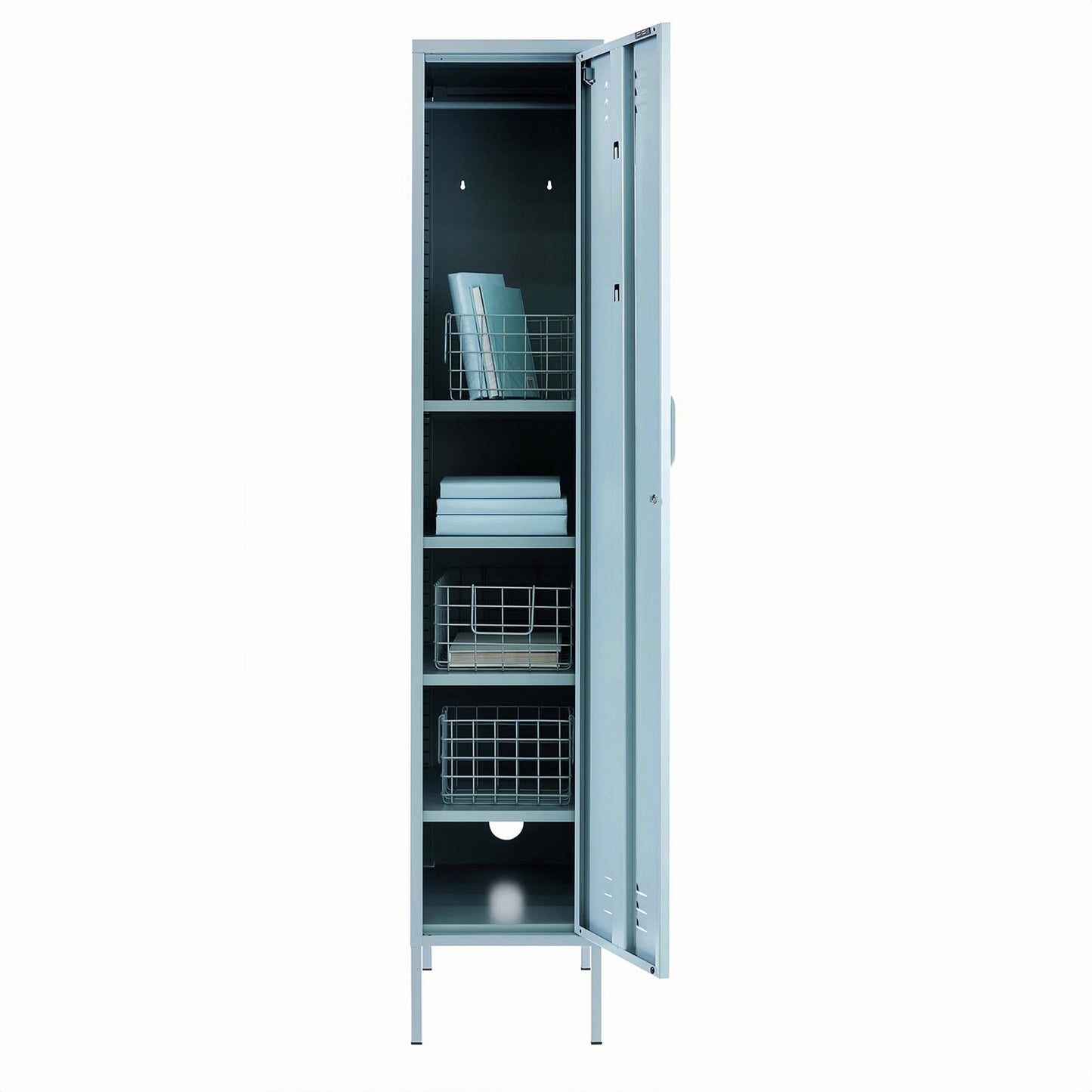 Steel Single Door Wardrobe Skinny Locker Storage Cabinet Cupboard - Ocean Blue