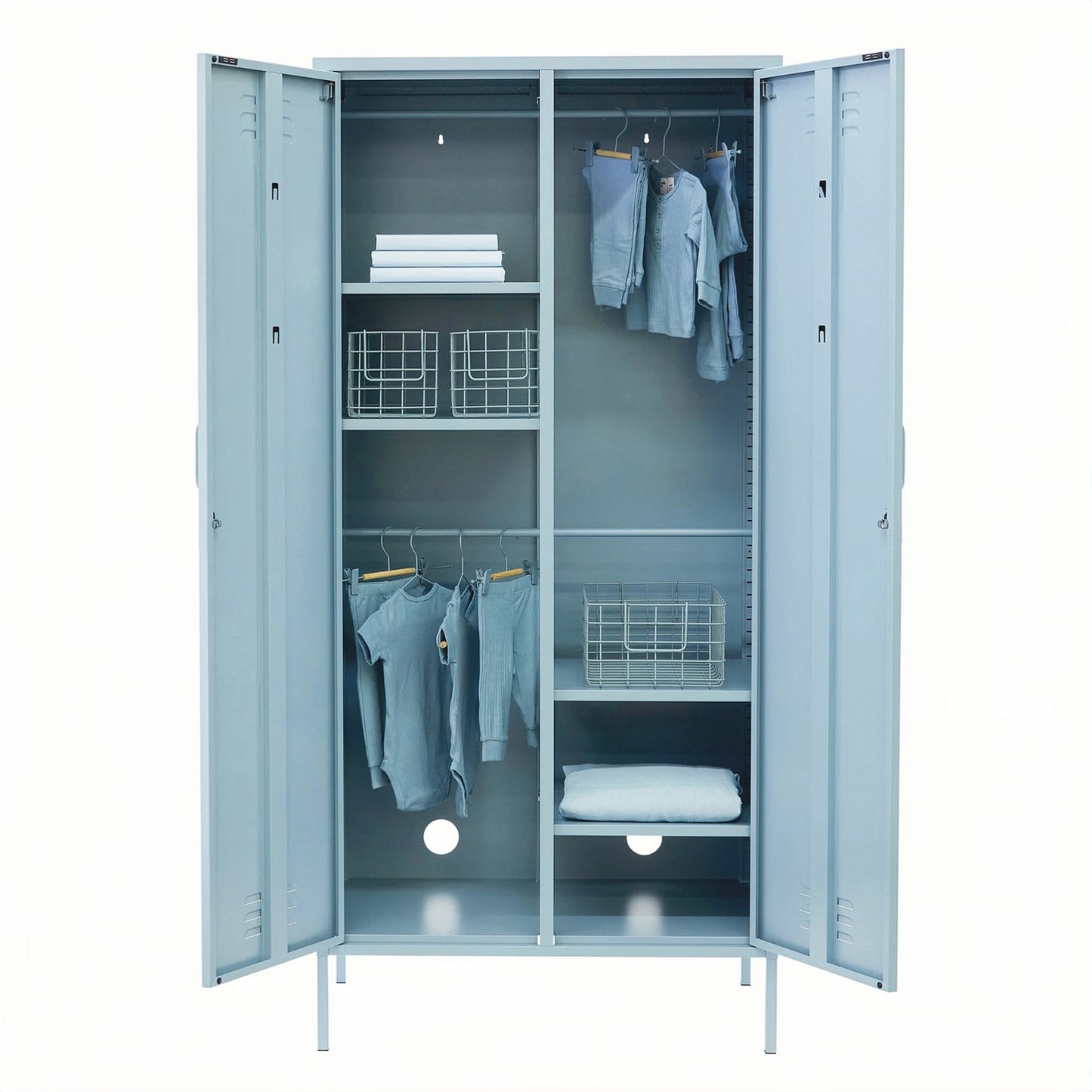 Steel Swing Door Wardrobe Twinny Locker Storage Cabinet Cupboard - Ocean Blue