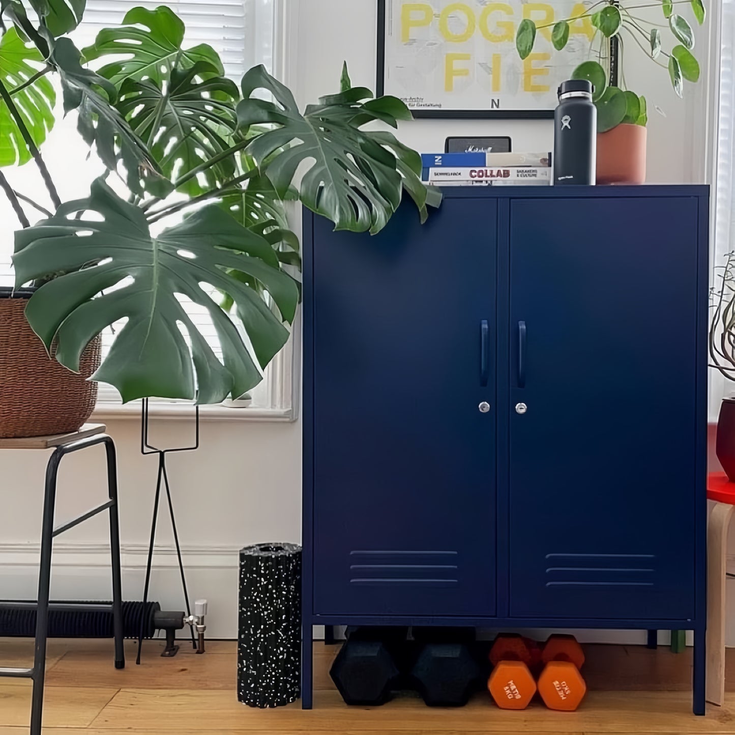 Steel Swing Door Sideboard Midi Locker Storage Cabinet Cupboard - Navy Blue