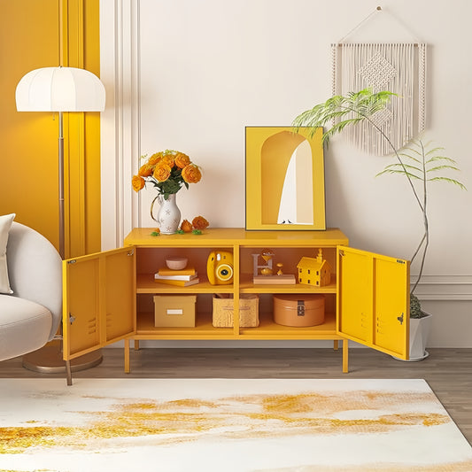Steel Swing Door TV Stand Locker Lowdown Storage Cabinet Cupboard - Mustard Yellow