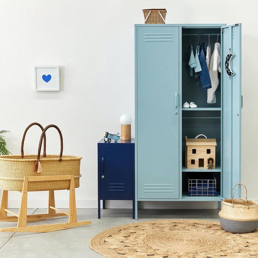 Steel Swing Door Wardrobe Twinny Locker Storage Cabinet Cupboard - Ocean Blue