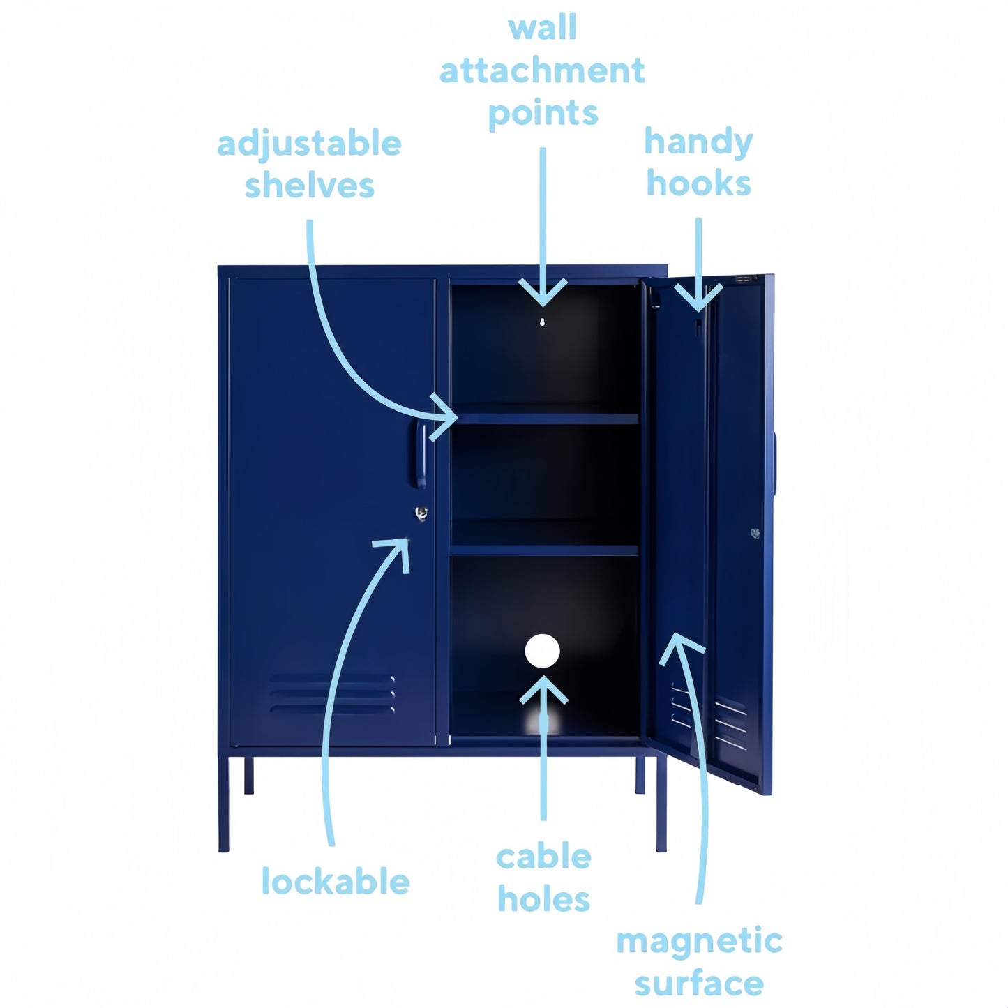 Steel Swing Door Sideboard Midi Locker Storage Cabinet Cupboard - Navy Blue