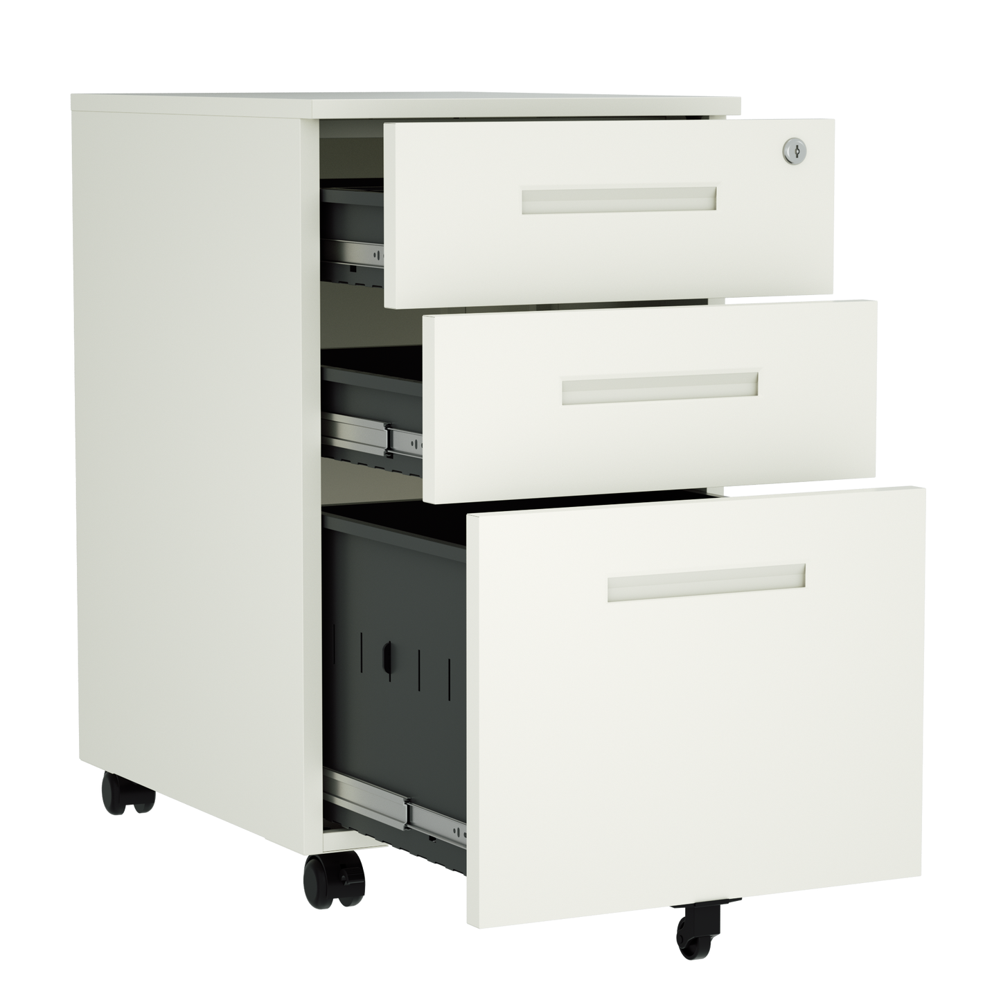 Steel 3 Drawer Pedestal Mobile Filing Cabinets Inner Handle With Lock - White