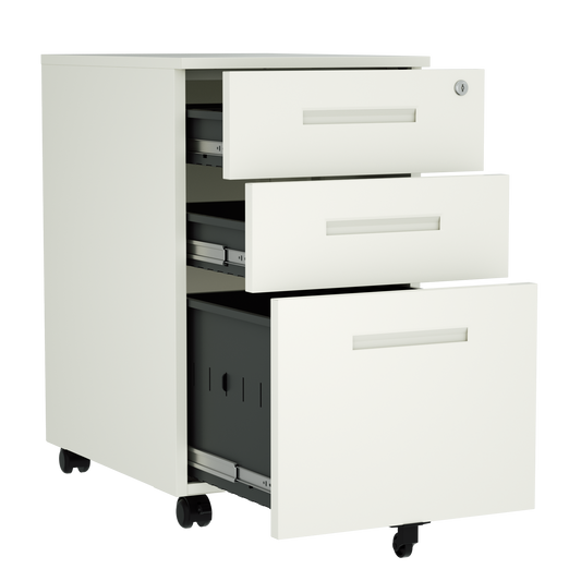 Steel 3 Drawer Pedestal Mobile Filing Cabinets Inner Handle With Lock  - White
