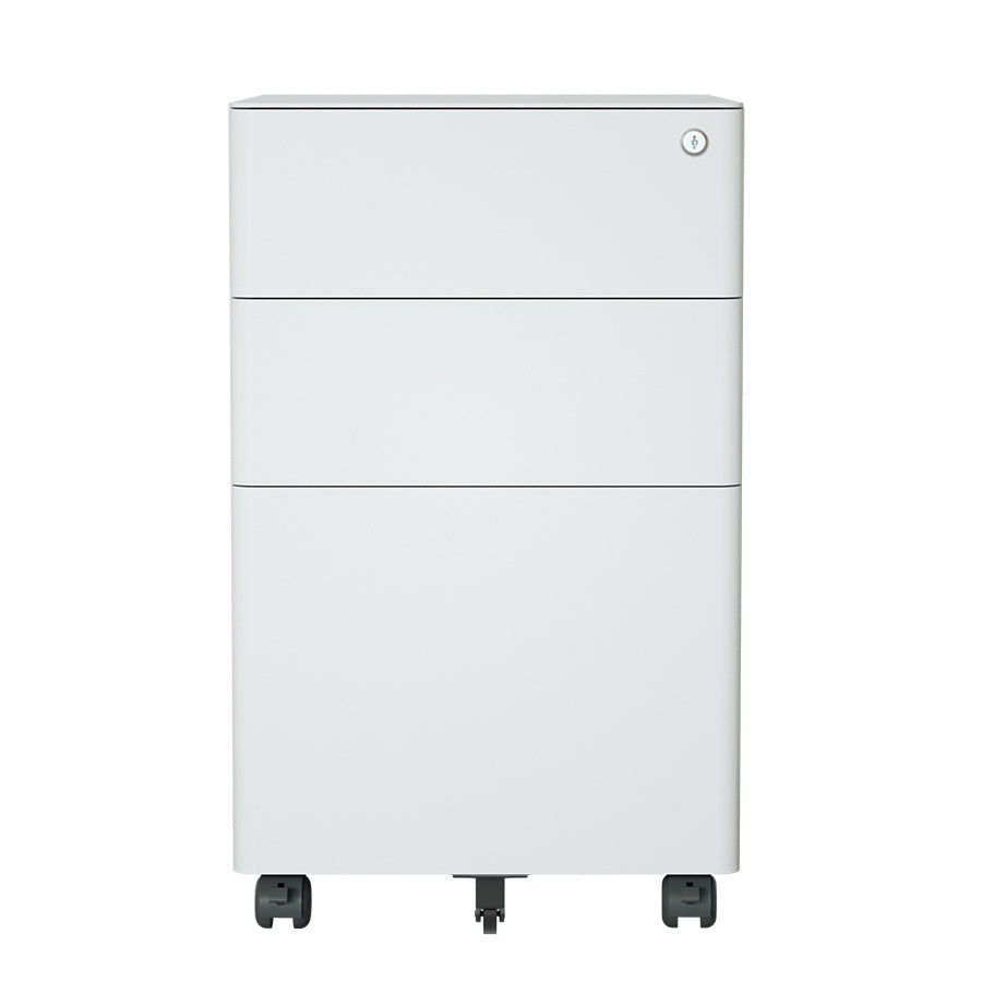 Steel 3 Drawer Pedestal Mobile Filing Cabinets Arc Handle With Lock - Light Grey