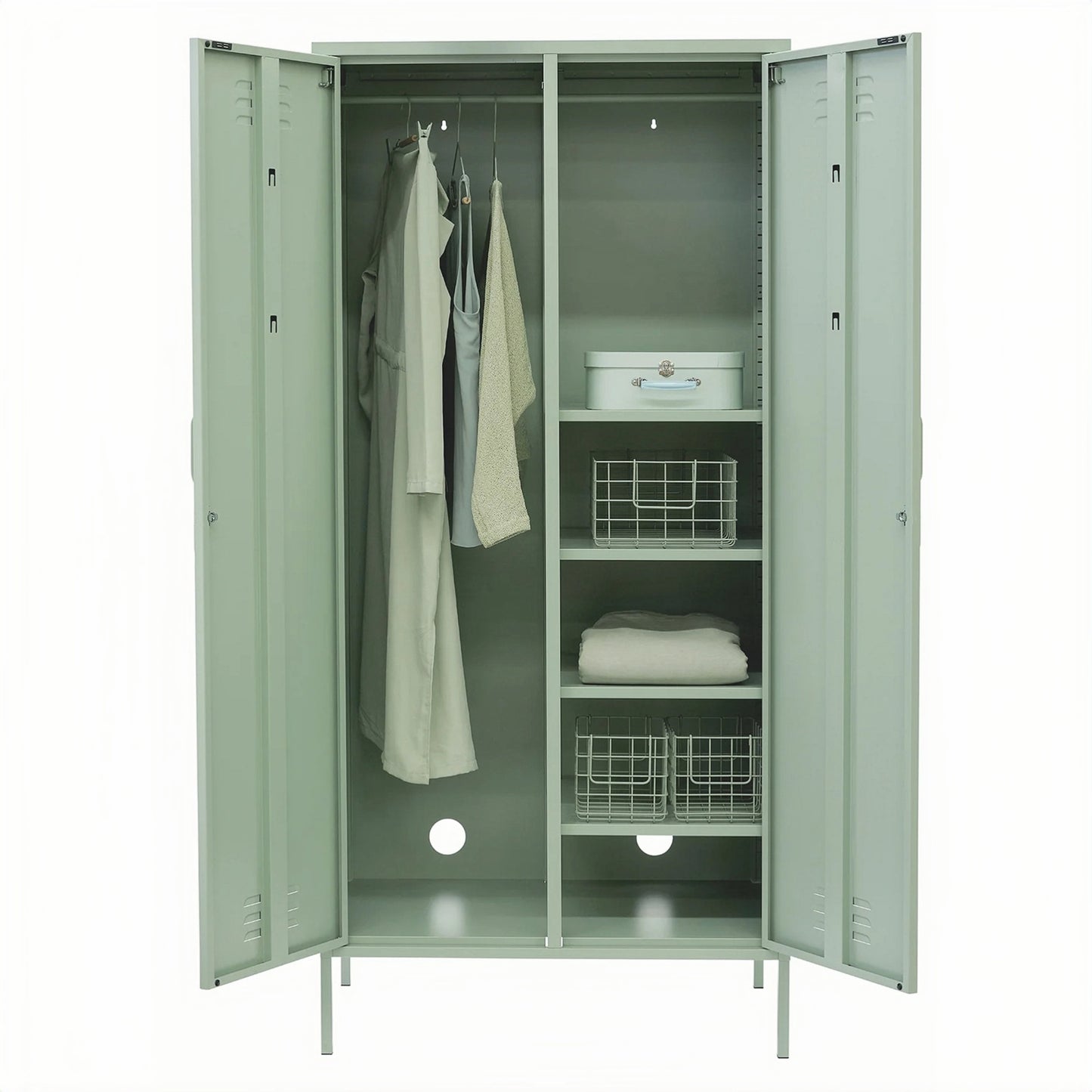 Steel Swing Door Wardrobe Twinny Locker Storage Cabinet Cupboard - Matcha Green