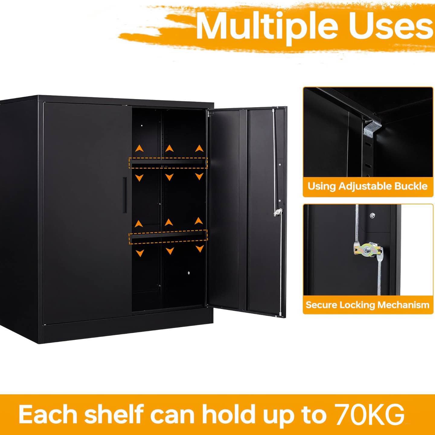 Steel Swing Door Small Size Filing Cabinet Storage Cupboard Locker - Black