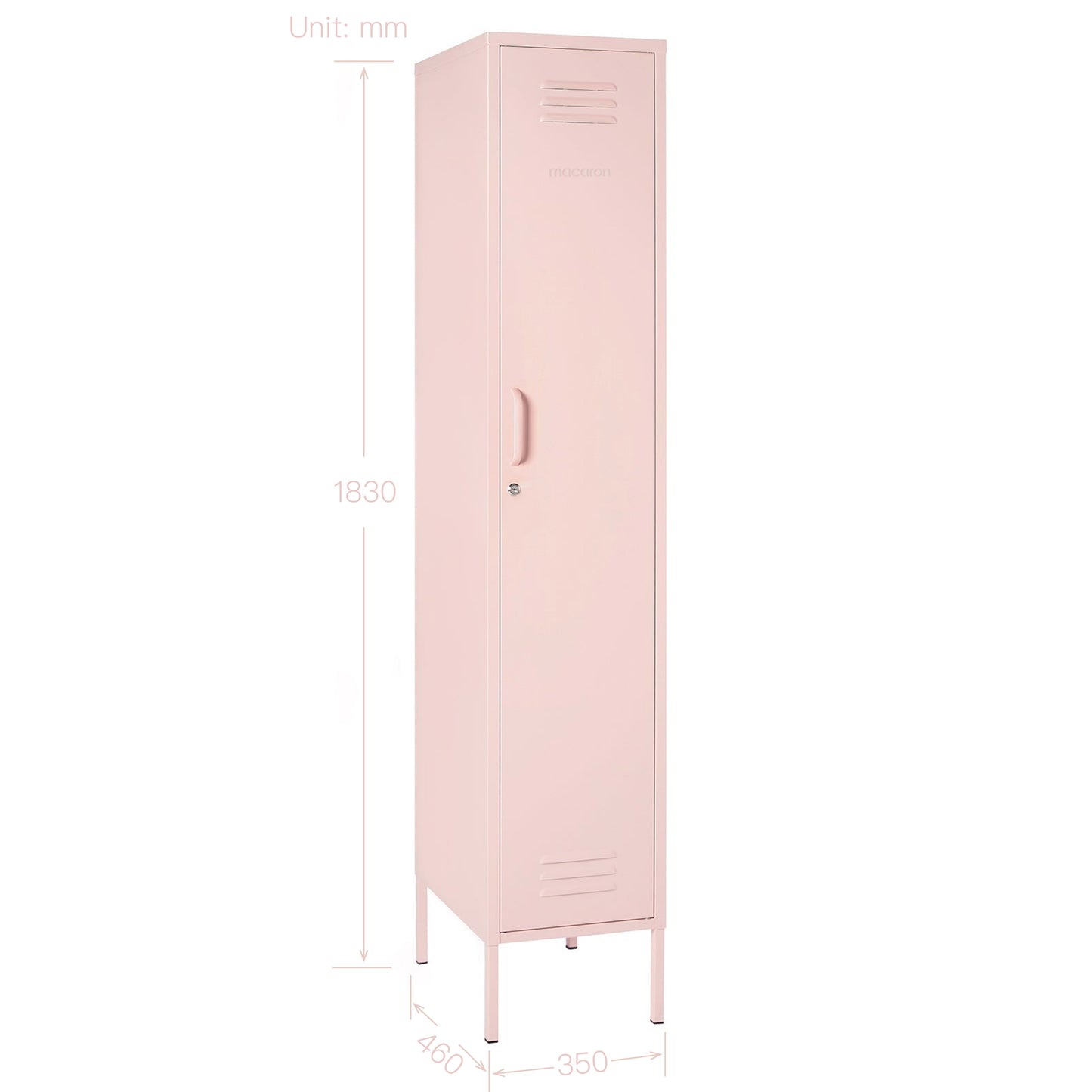 Steel Single Door Wardrobe Skinny Locker Storage Cabinet Cupboard - Peach Pink