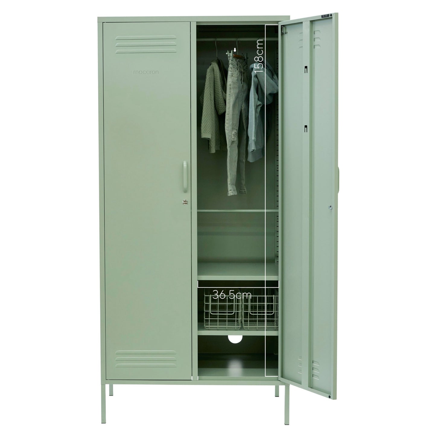 Steel Swing Door Wardrobe Twinny Locker Storage Cabinet Cupboard - Matcha Green