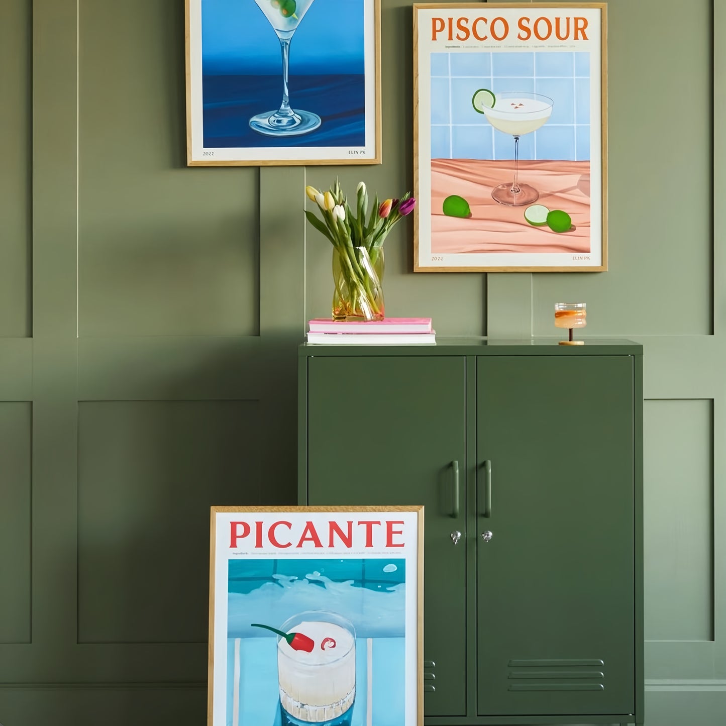 Steel Swing Door Sideboard Midi Locker Storage Cabinet Cupboard - Olive Green