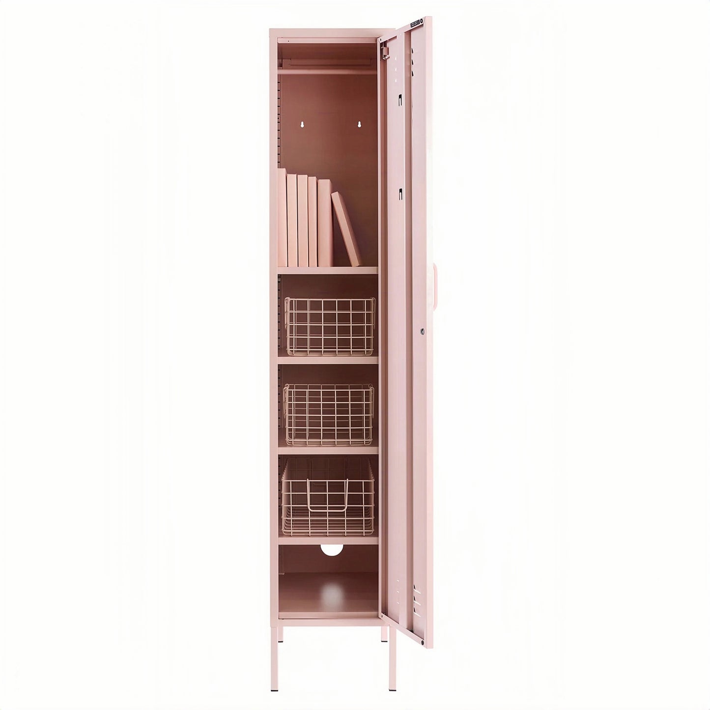 Steel Single Door Wardrobe Skinny Locker Storage Cabinet Cupboard - Peach Pink