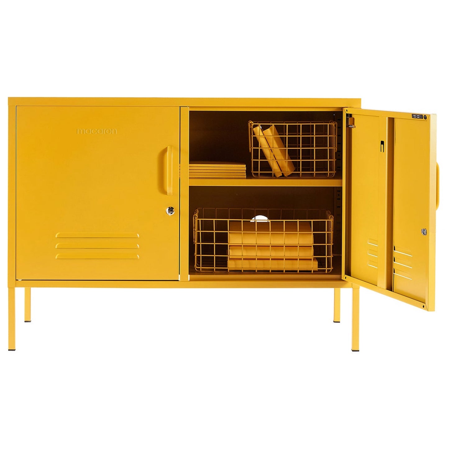 Steel Swing Door TV Stand Locker Lowdown Storage Cabinet Cupboard - Mustard Yellow