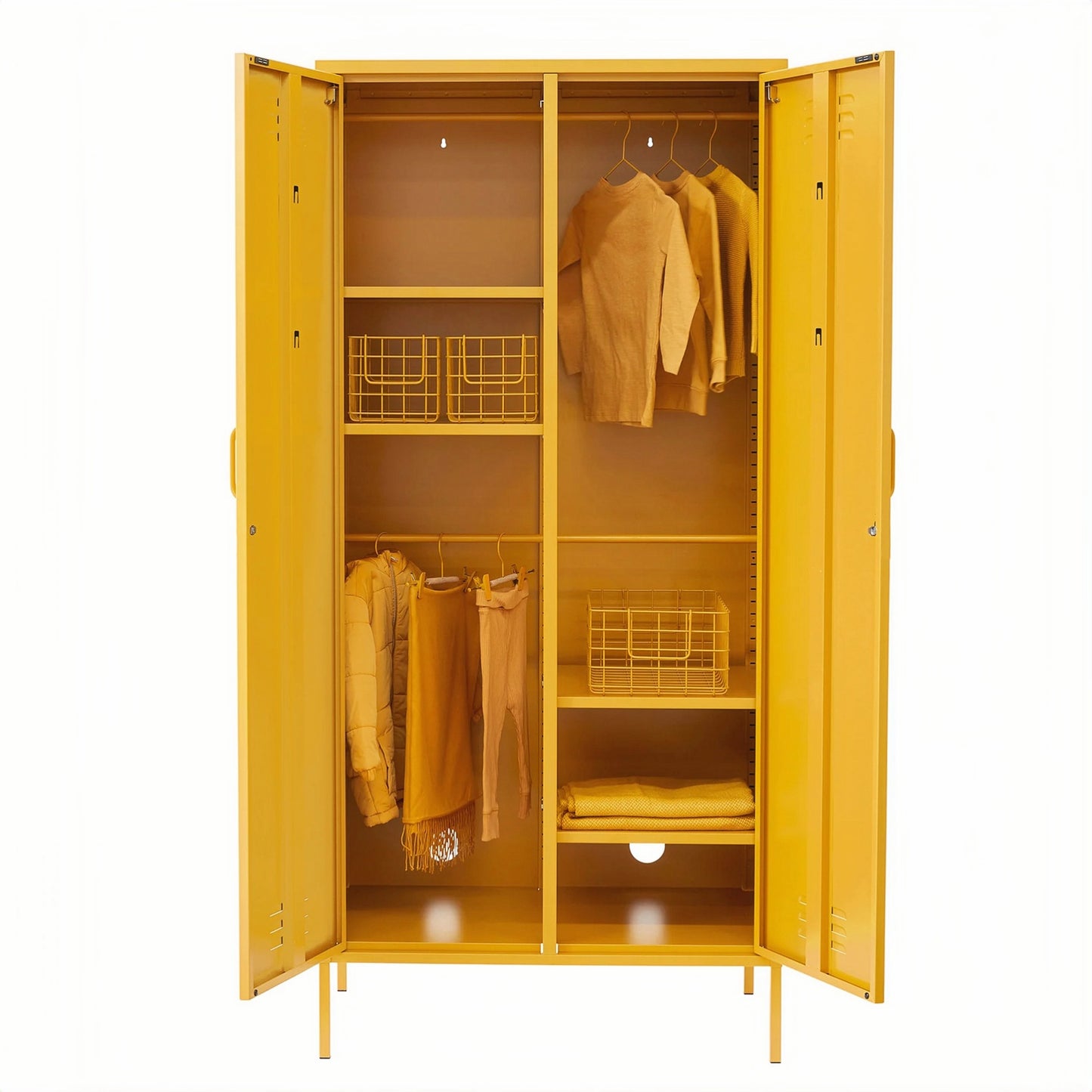 Steel Swing Door Wardrobe Twinny Locker Storage Cabinet Cupboard - Mustard Yellow