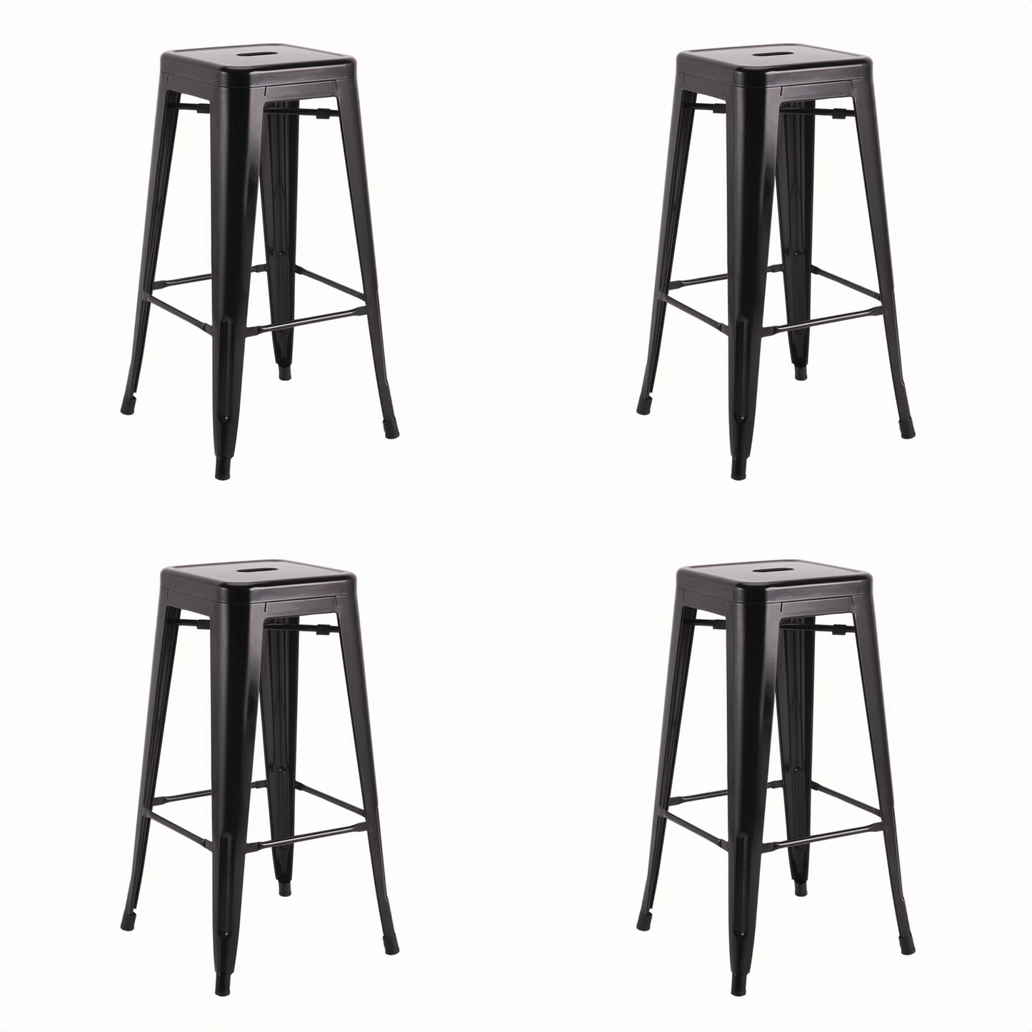 Steel Kitchen Barstool Metal Bar Chair Set - Matte Black (4 Piece/Set)