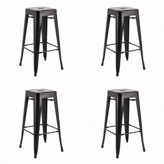 Steel Kitchen Barstool Metal Bar Chair Set - Matte Black (4 Piece/Set)