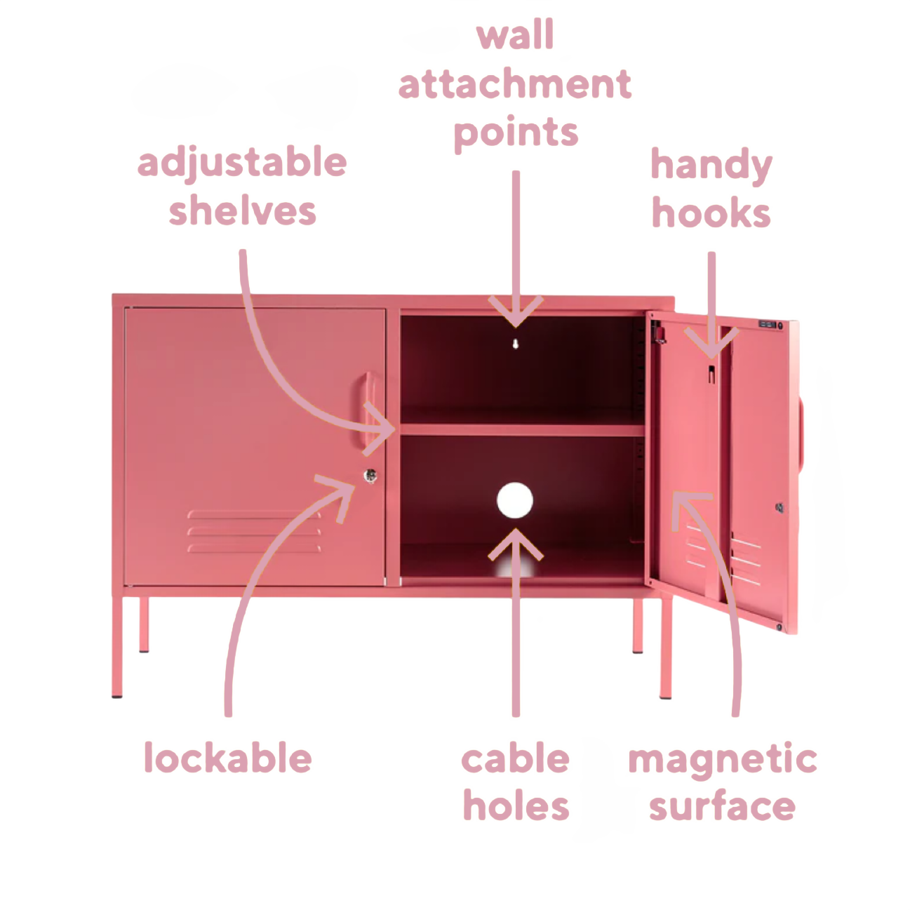 Steel Swing Door TV Stand Locker Lowdown Storage Cabinet Cupboard - Raspberry Pink