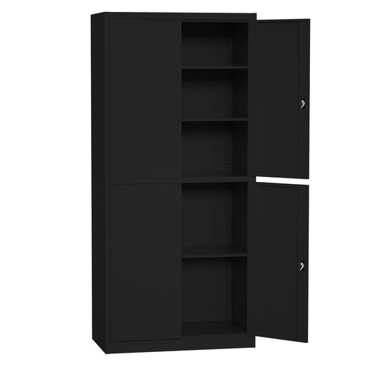 Steel 4 Door Filing Cabinet Storage Cupboard With 3-Point Lock - Black
