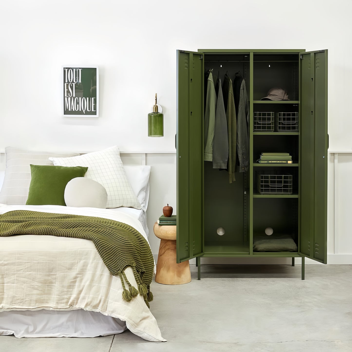 Steel Swing Door Wardrobe Twinny Locker Storage Cabinet Cupboard - Olive Green
