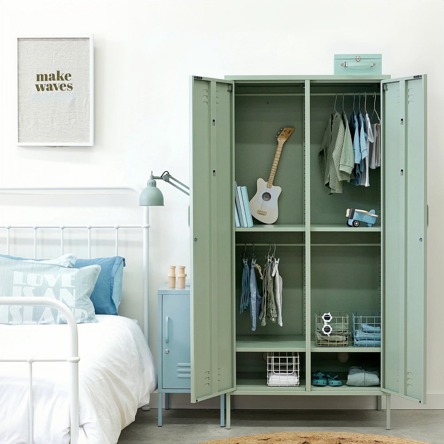 Steel Swing Door Wardrobe Twinny Locker Storage Cabinet Cupboard - Matcha Green