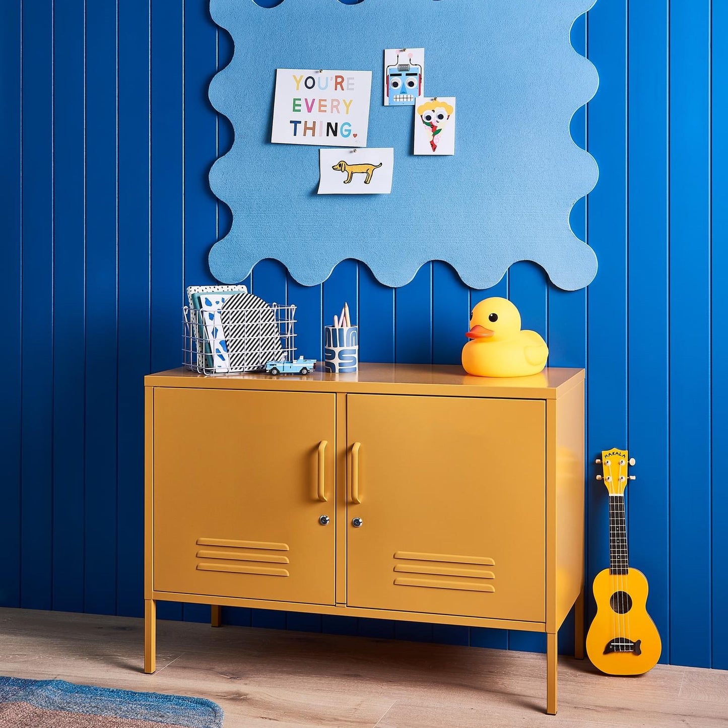 Steel Swing Door TV Stand Locker Lowdown Storage Cabinet Cupboard - Mustard Yellow